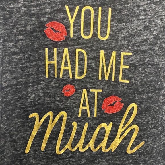 Rocker Girl You Had Me at Muah Short Sleeve Shirt Black Gold Size Small - Picture 5 of 5